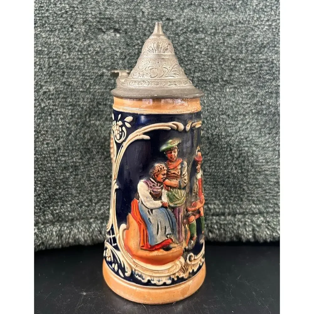 German Stien With Hinged Pewter Lid 5.5 Inches